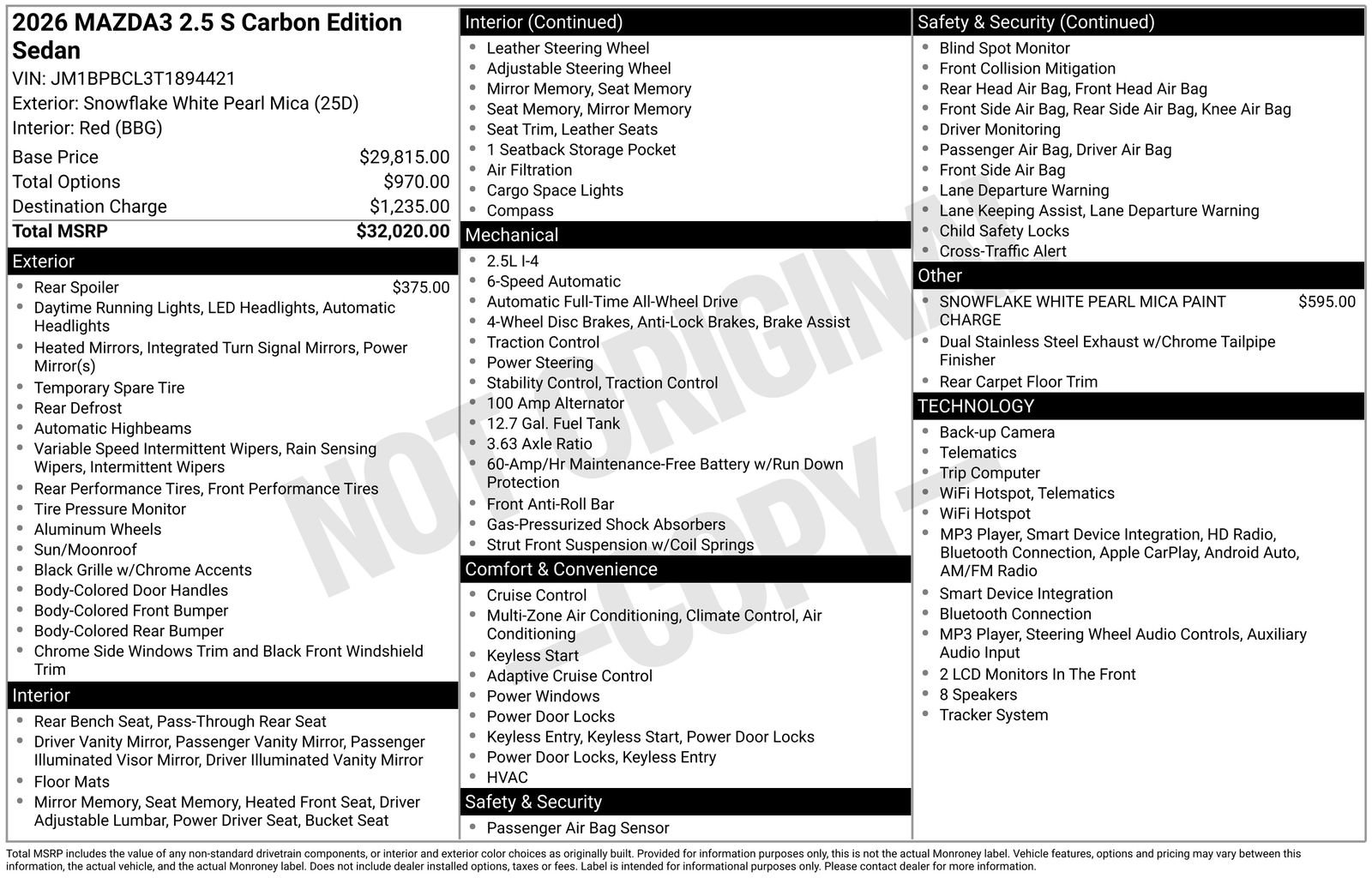New 2026 MAZDA MAZDA3 Carbon AWD/4WD image 22
