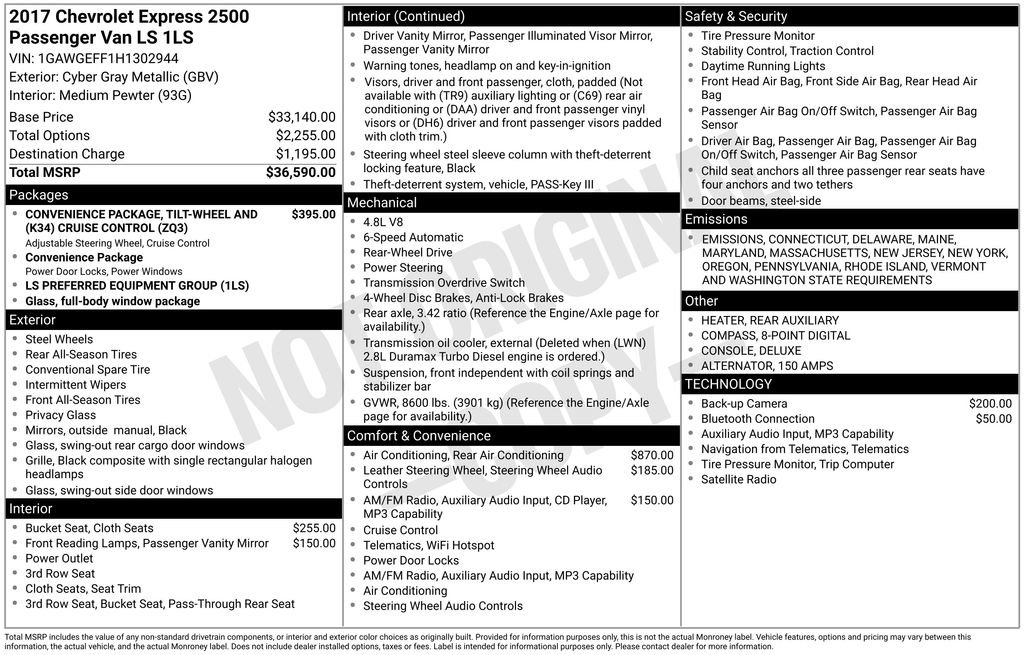 Used 2017 Chevrolet Express 2500 LS
