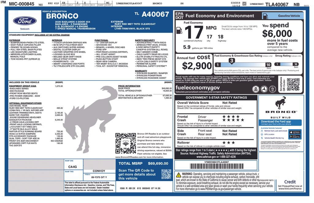 Used 2026 Ford Bronco Badlands w/ Sasquatch Package AWD/4WD image 11