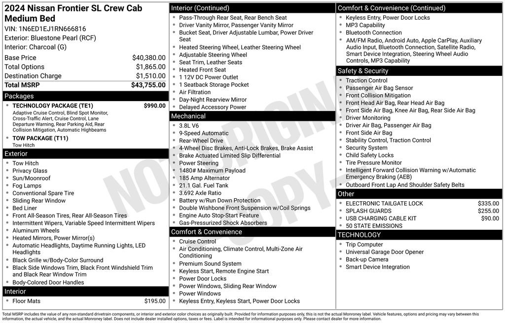 Used 2024 Nissan Frontier SL w/ Technology Package RWD image 33