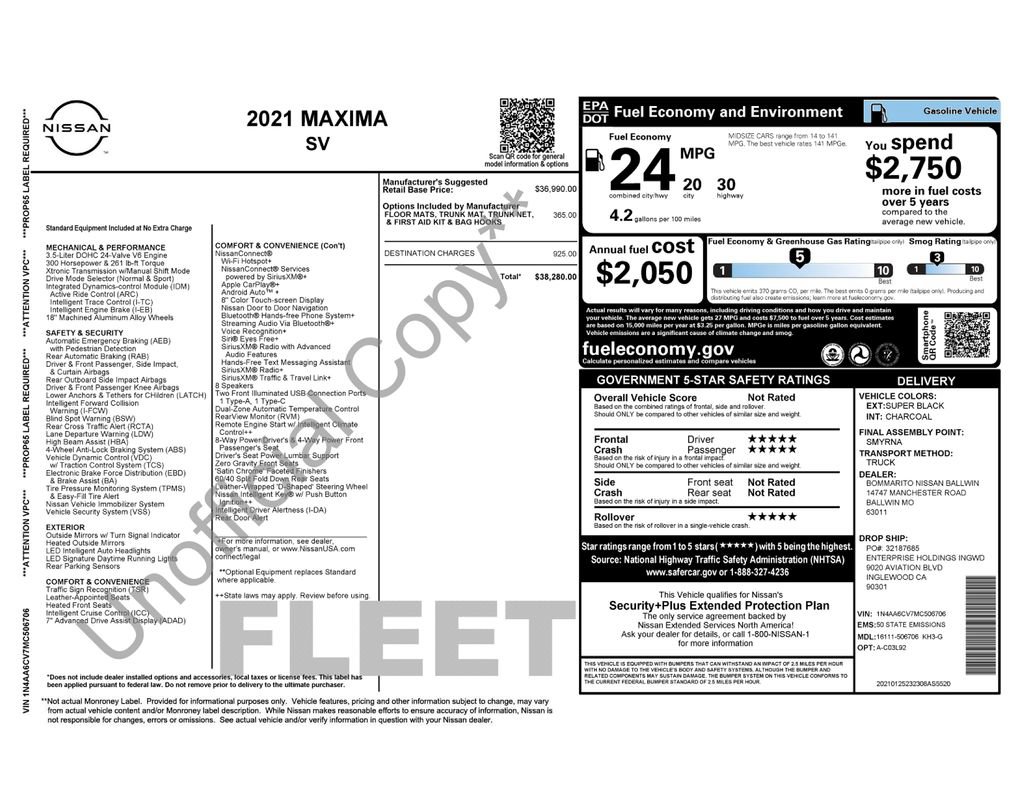 Used 2021 Nissan Maxima 3.5 SV w/ Floor Mat Group FWD image 4