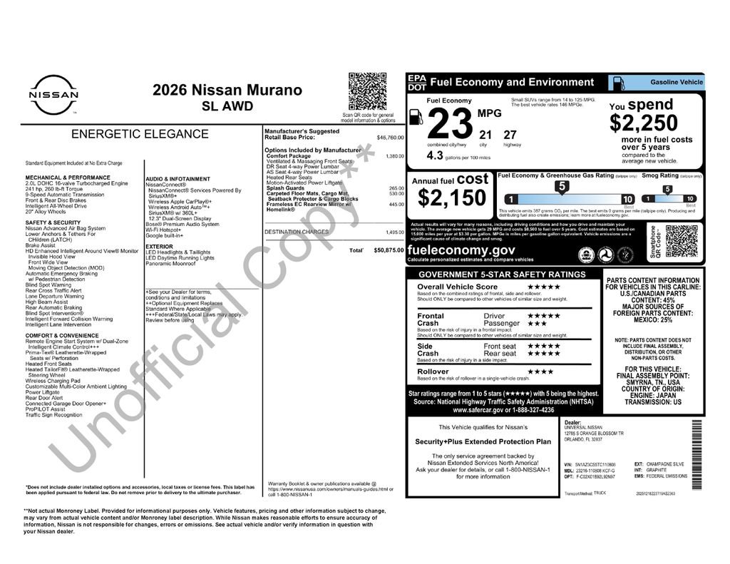New 2026 Nissan Murano SL w/ Comfort Package AWD/4WD image 5