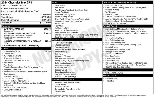 Used 2024 Chevrolet Trax RS w/ Sunroof Package image 6