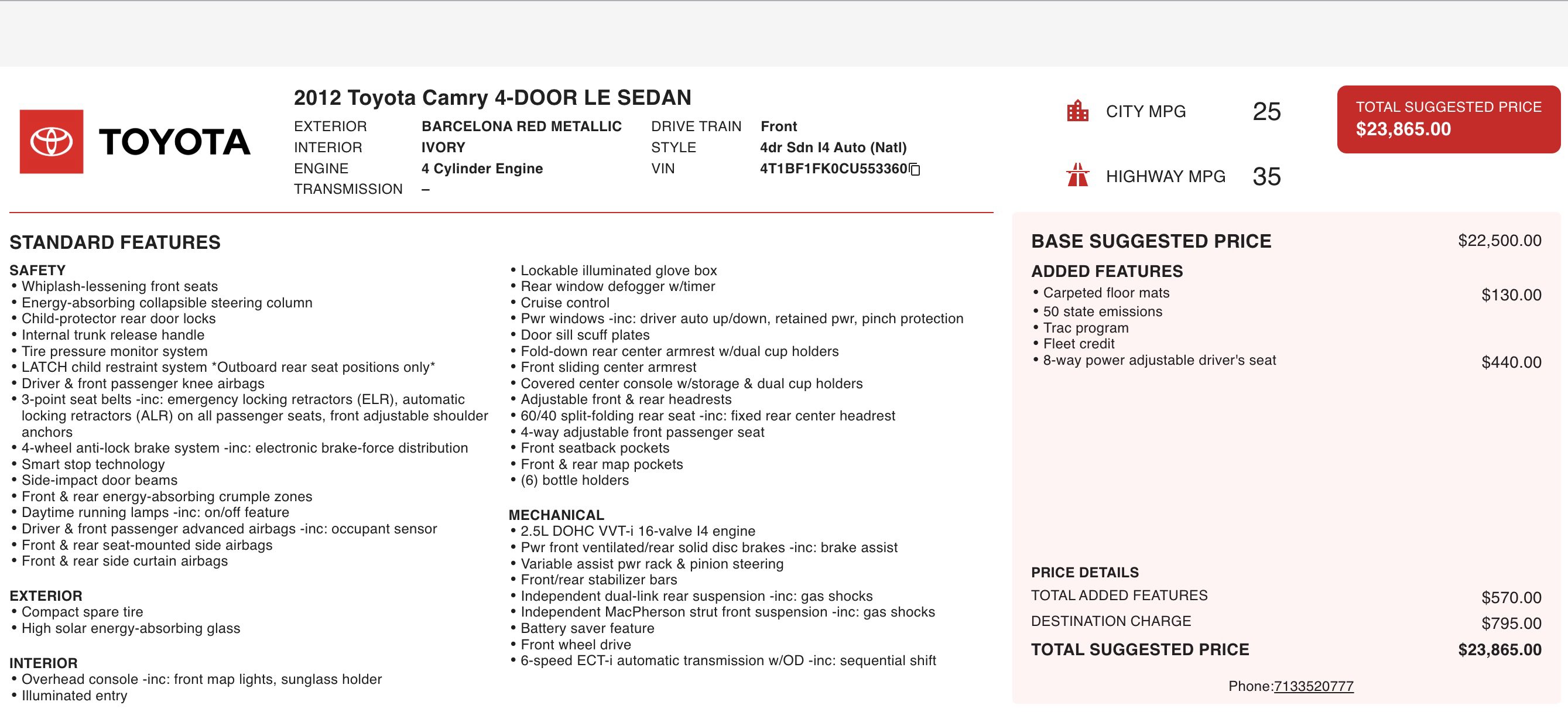 Used 2012 Toyota Camry LE image 4