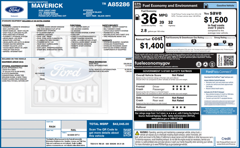 Used 2026 Ford Maverick Lariat w/ Black Appearance Package AWD/4WD image 33
