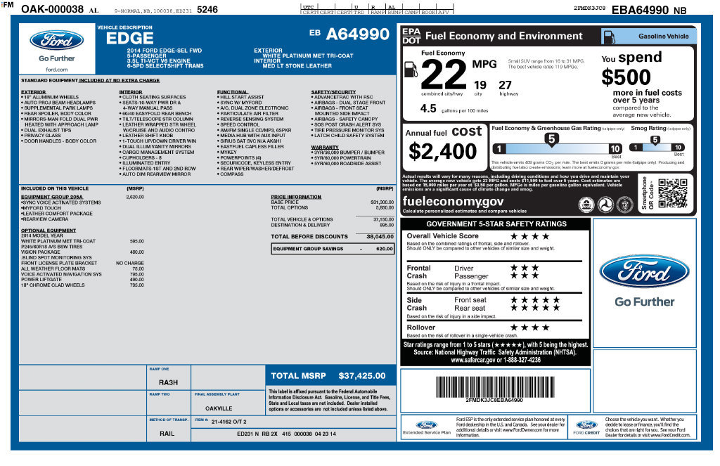 Used 2014 Ford Edge SEL w/ Equipment Group 205A FWD image 4