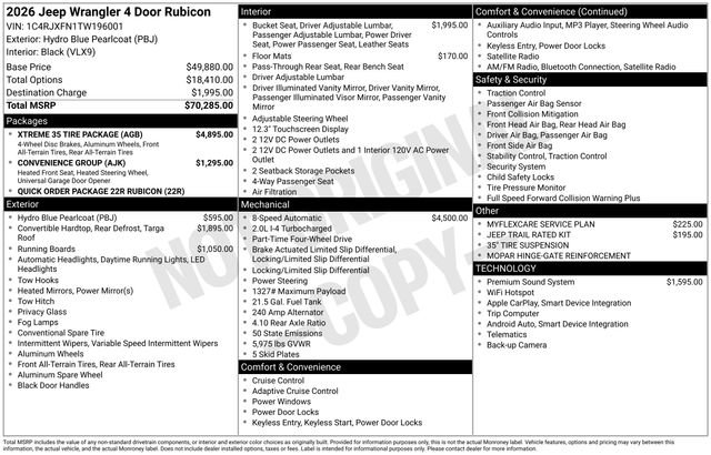 New 2026 Jeep Wrangler Rubicon w/ Xtreme 35 Tire Package image 27