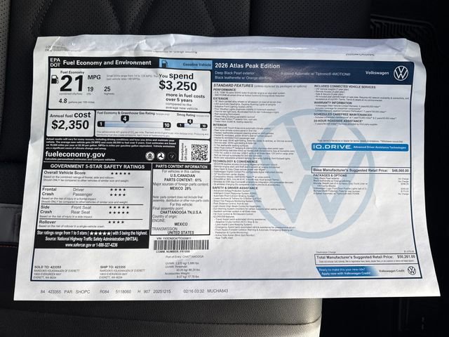 New 2026 Volkswagen Atlas Peak Edition AWD/4WD image 21