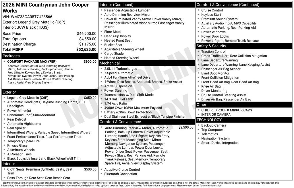 Certified 2026 MINI Cooper Countryman John Cooper Works w/ Comfort Package Max AWD/4WD image 9
