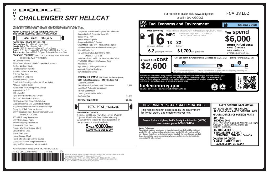 Used 2017 Dodge Challenger SRT Hellcat RWD image 3