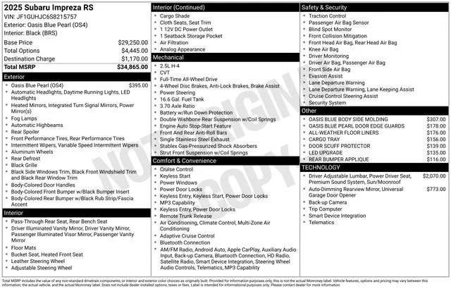New 2025 Subaru Impreza RS image 14