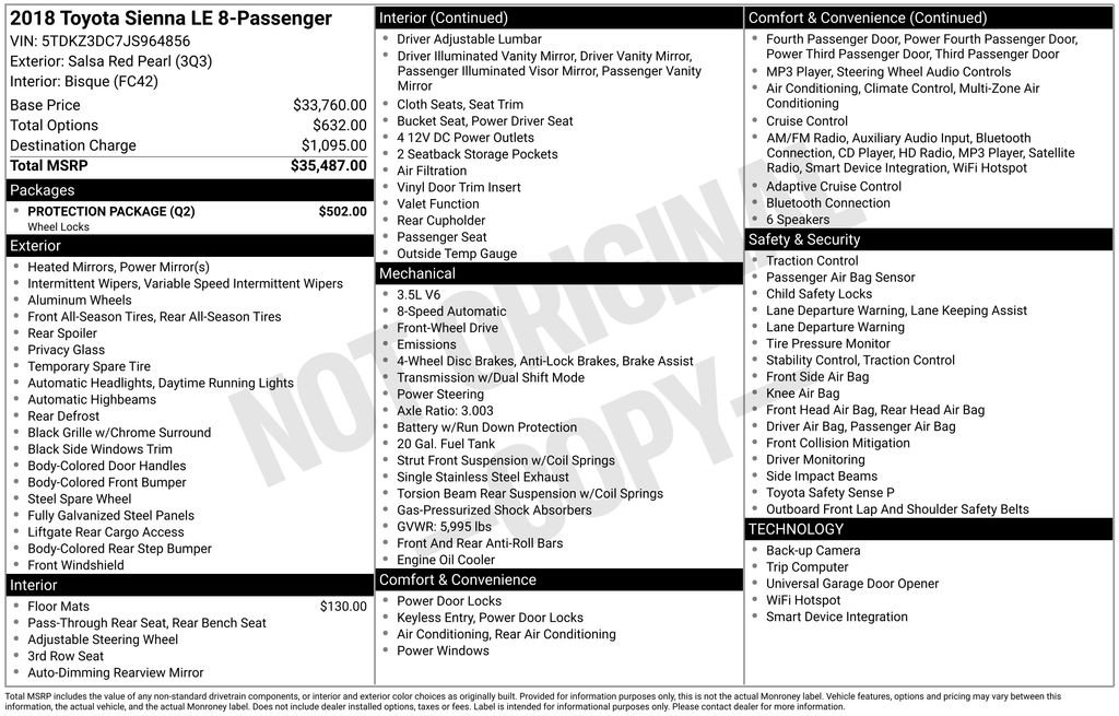 Used 2018 Toyota Sienna LE w/ Protection Package image 2