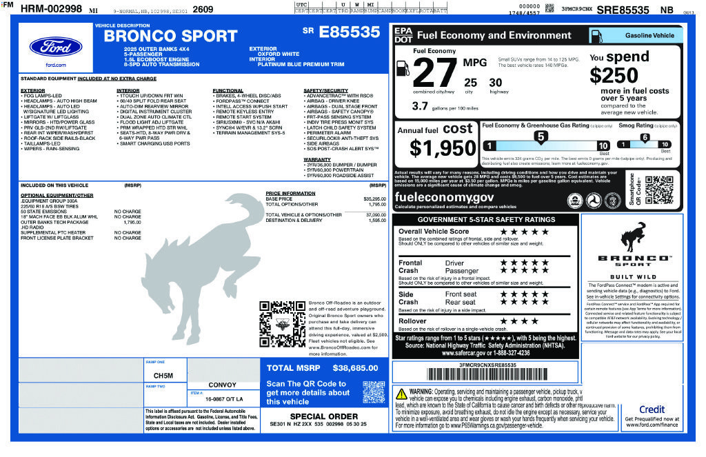 Used 2025 Ford Bronco Sport Outer Banks w/ Outer Banks Tech Package+ AWD/4WD image 33