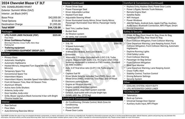Certified 2024 Chevrolet Blazer LT w/ LPO, Floor Liner Package AWD/4WD image 57