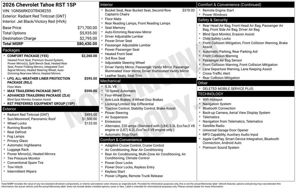 New 2026 Chevrolet Tahoe RST w/ Comfort Package AWD/4WD image 10