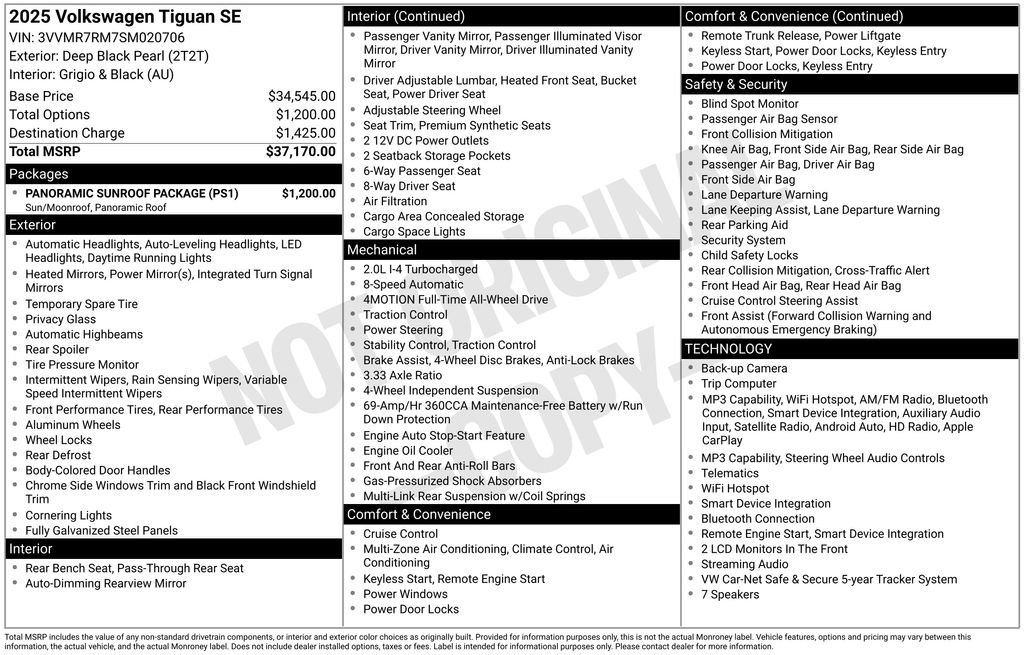 Certified 2025 Volkswagen Tiguan SE w/ Panoramic Sunroof Package AWD/4WD image 34