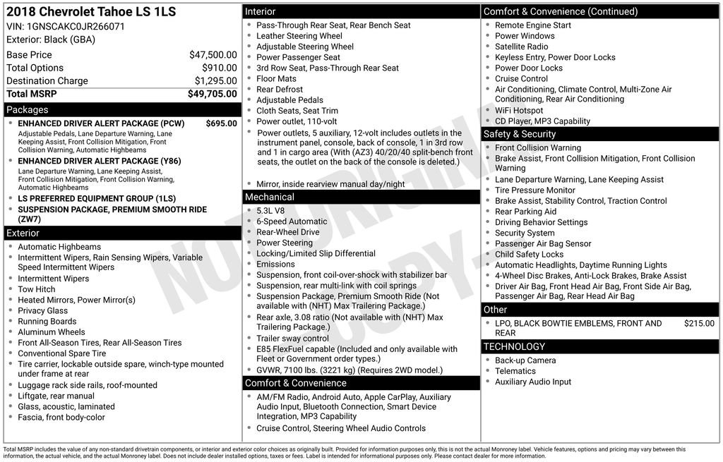 Used 2018 Chevrolet Tahoe LS w/ Enhanced Driver Alert Package RWD image 5