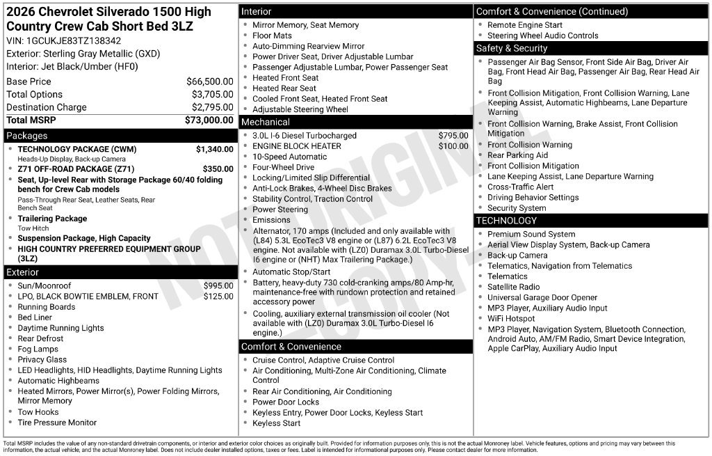 Used 2026 Chevrolet Silverado 1500 High Country w/ Technology Package AWD/4WD image 27