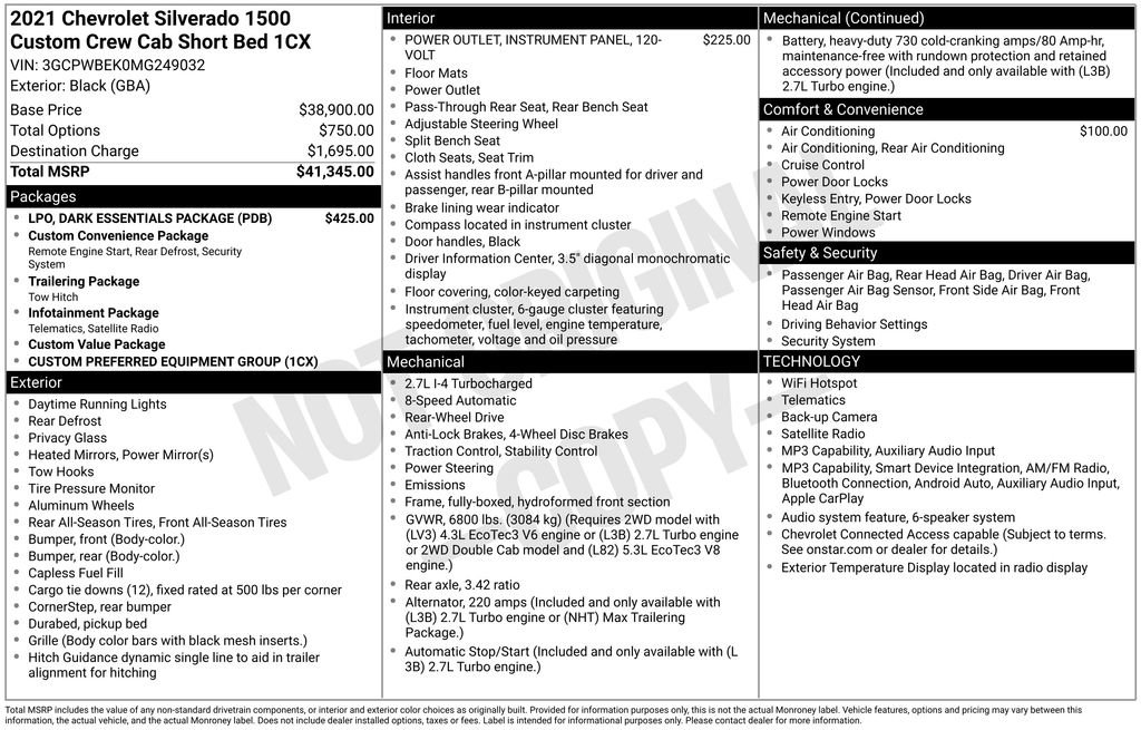Used 2021 Chevrolet Silverado 1500 Custom w/ LPO, Dark Essentials Package RWD image 1