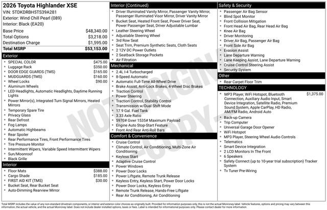 New 2026 Toyota Highlander XSE AWD/4WD image 1