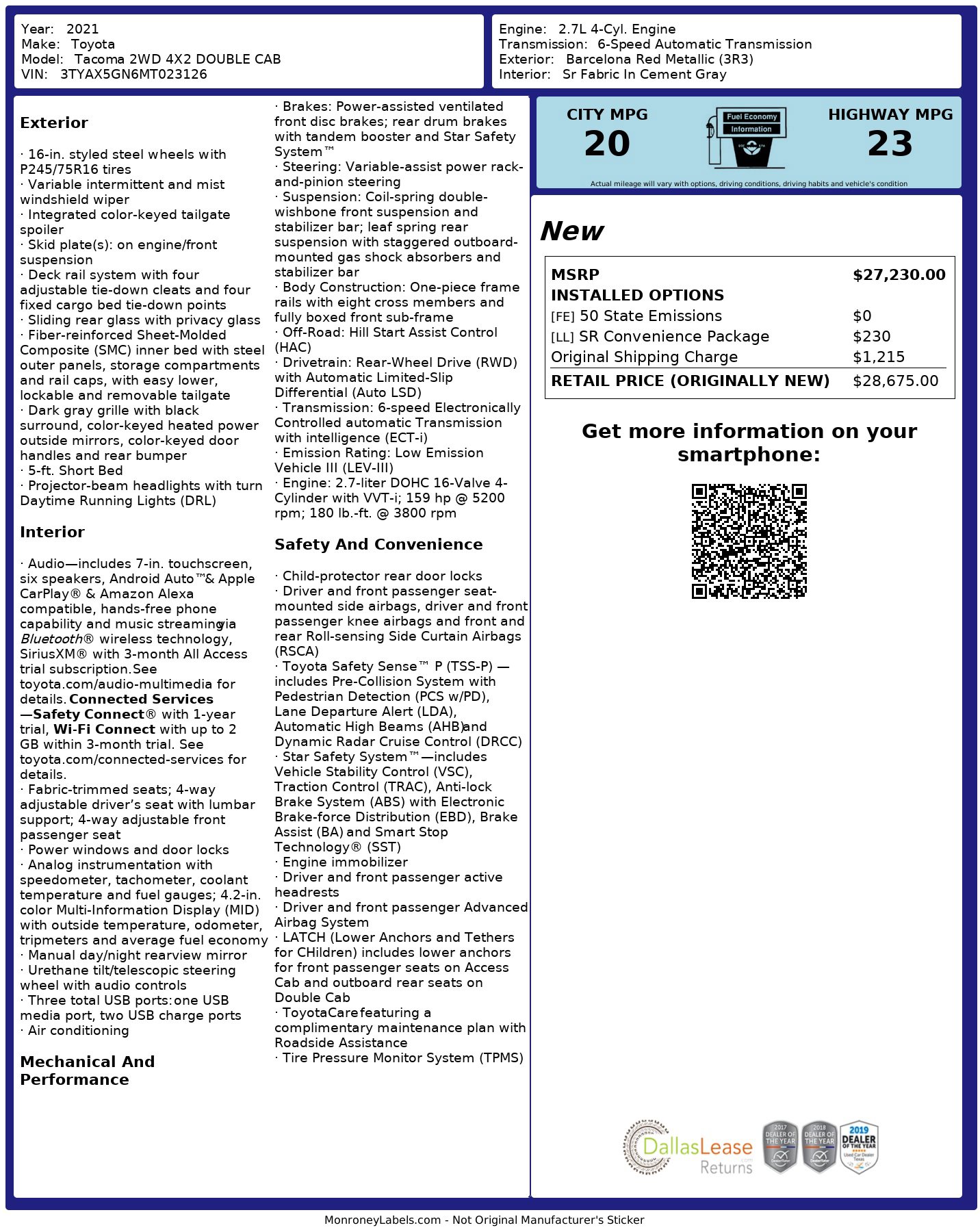 Used 2021 Toyota Tacoma SR w/ SR Convenience Package RWD image 3