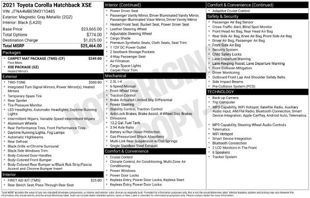 Used 2021 Toyota Corolla XSE w/ Carpet Mat Package (TMS) FWD image 36
