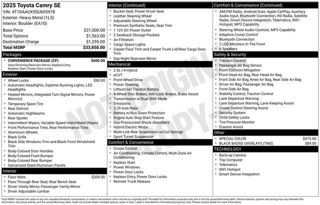 Used 2025 Toyota Camry SE w/ Convenience Package FWD image 39