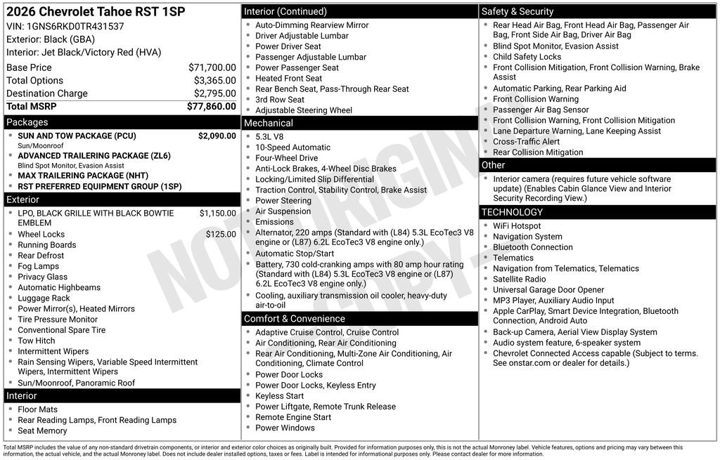 New 2026 Chevrolet Tahoe RST w/ Sun And Tow Package AWD/4WD image 28