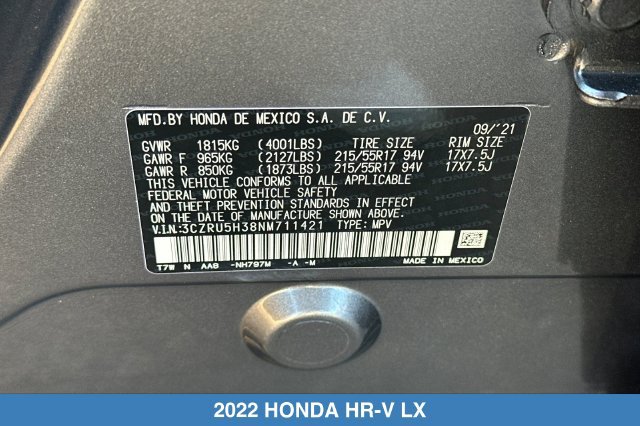 Certified 2022 Honda HR-V LX image 30