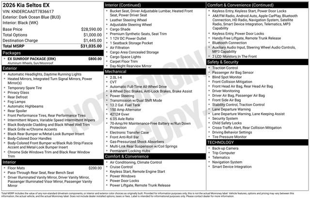 New 2026 Kia Seltos EX w/ EX Sunroof Package image 5