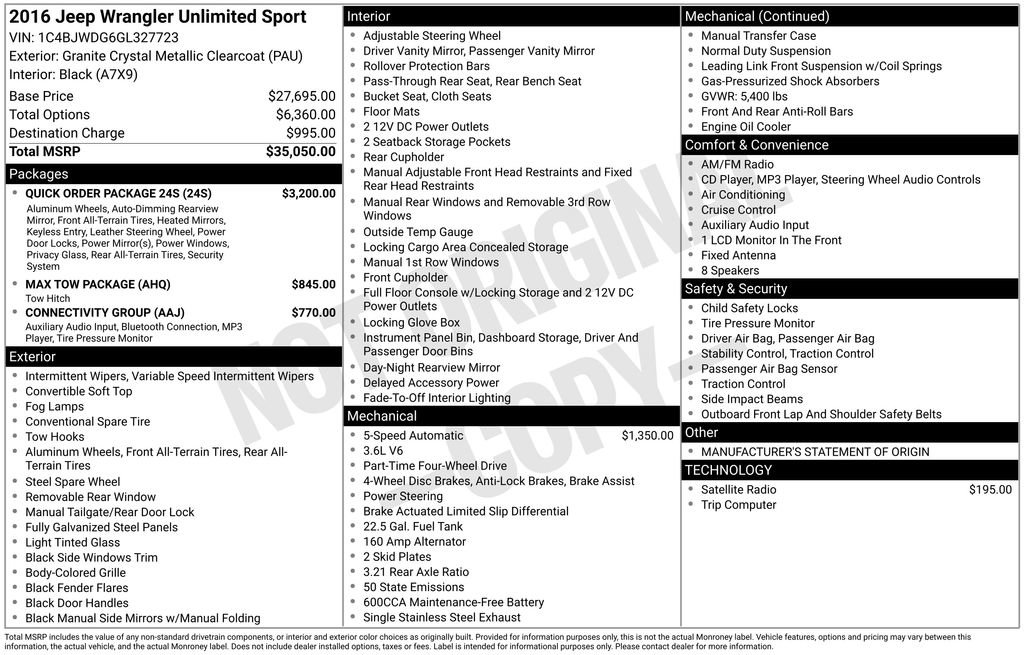 Used 2016 Jeep Wrangler Unlimited Sport w/ Quick Order Package 24S image 36