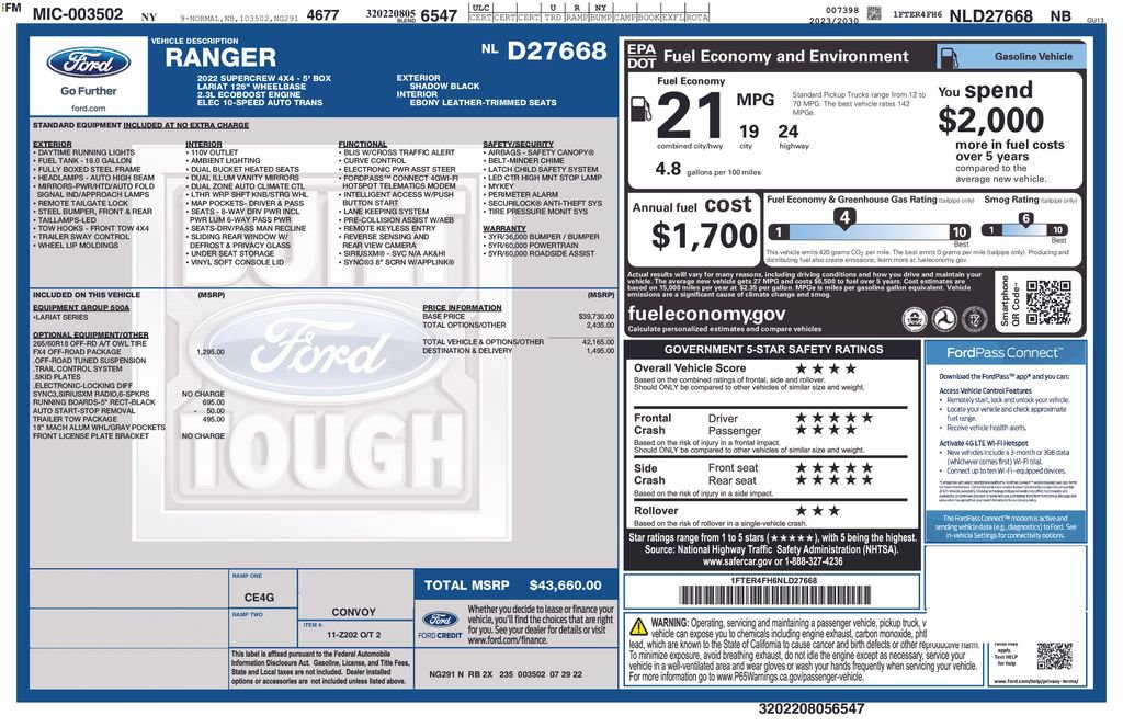 Certified 2022 Ford Ranger Lariat w/ FX4 Off-Road Package AWD/4WD image 12