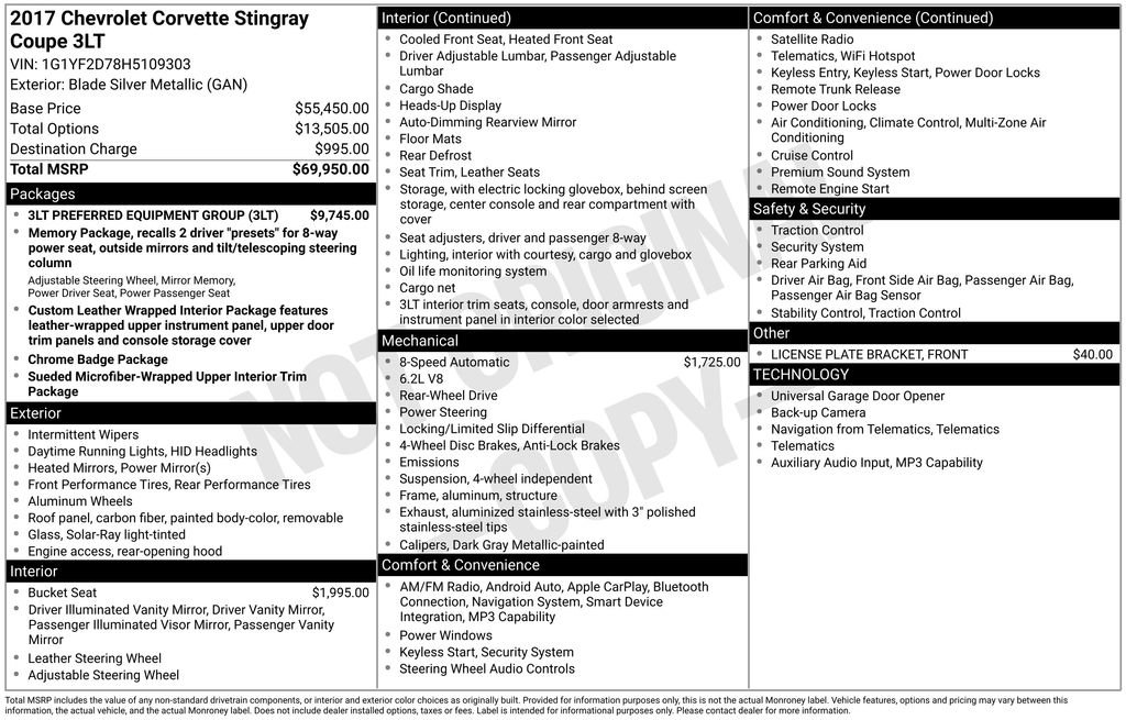 Used 2017 Chevrolet Corvette Stingray Coupe w/ 3LT Preferred Equipment Group image 2