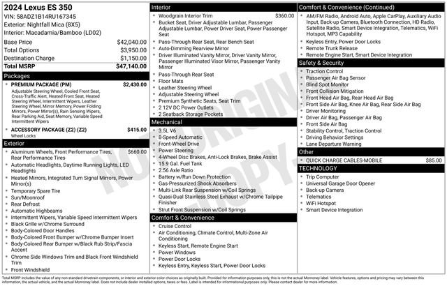 Used 2024 Lexus ES 350 w/ Premium Package FWD image 3