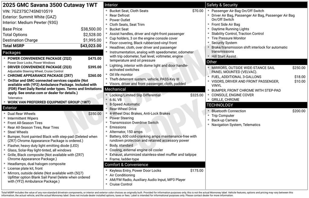 New 2025 GMC Savana 3500 w/ Power Convenience Package RWD image 5