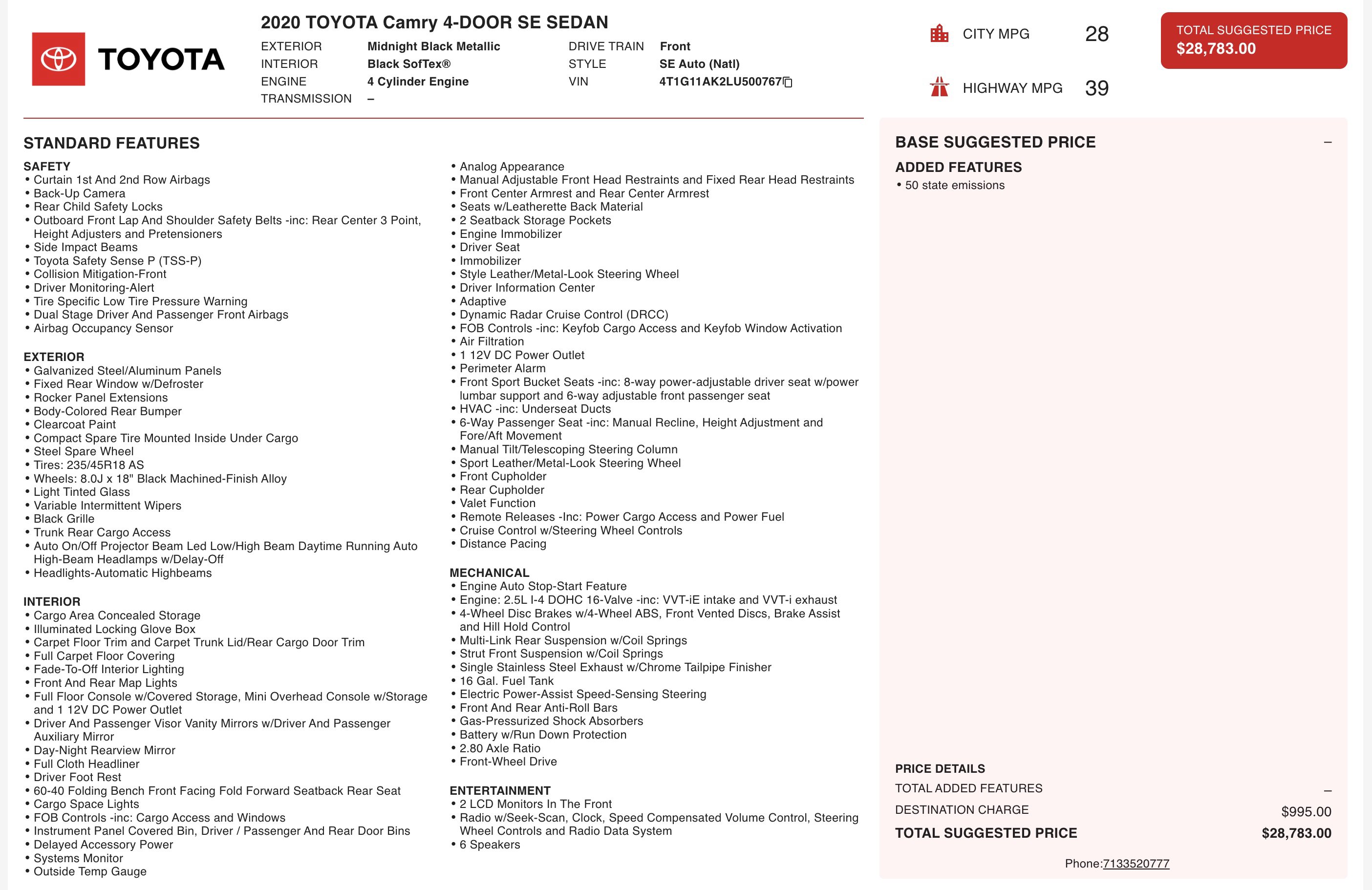 Used 2020 Toyota Camry SE image 2