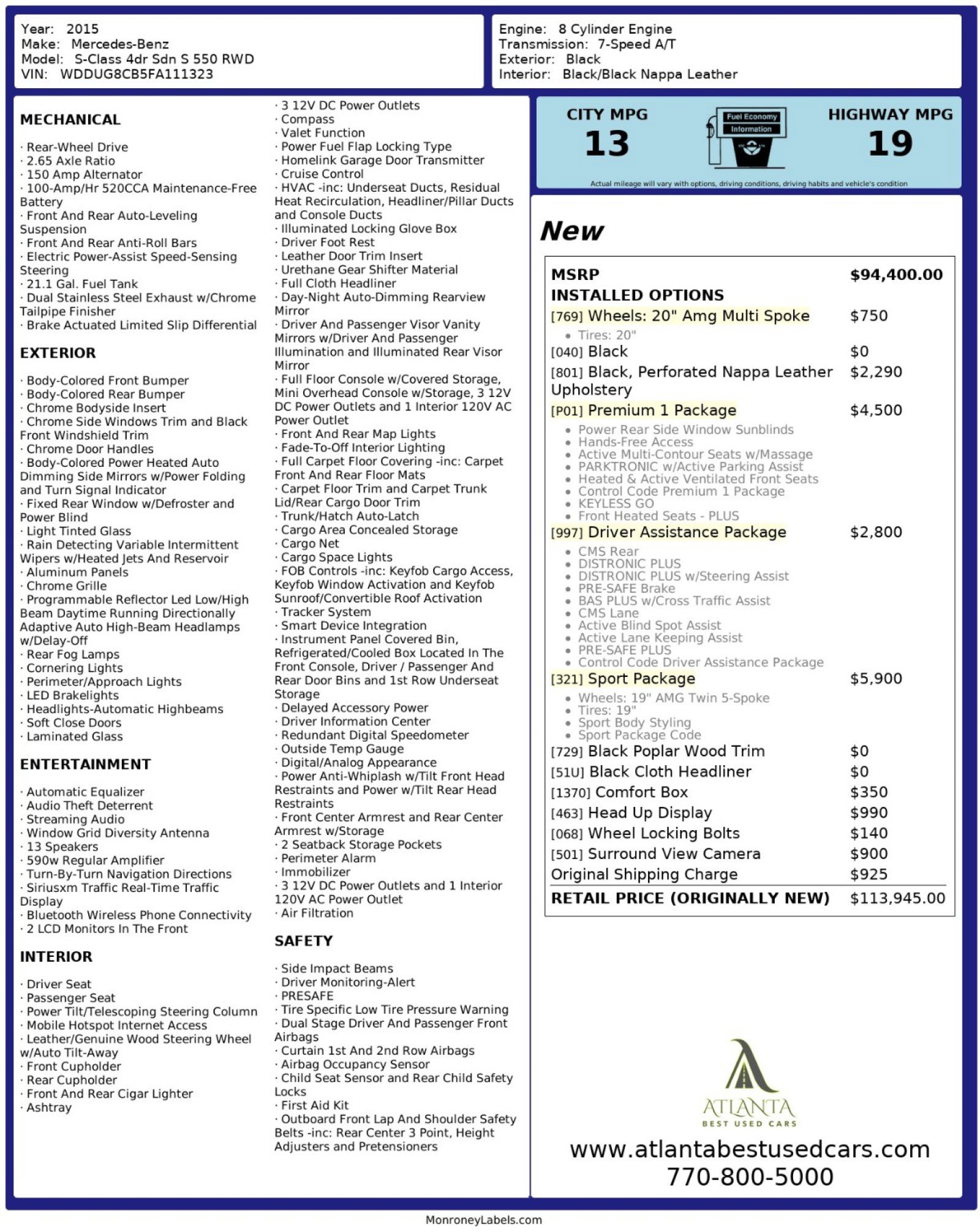 Used 2015 Mercedes-Benz S 550 Sedan image 55