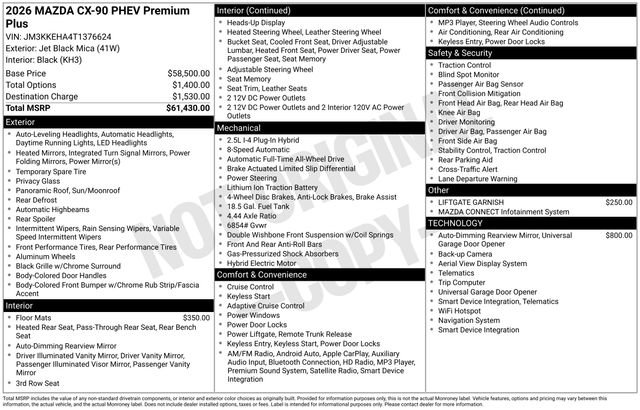 Certified 2026 MAZDA CX-90 Plug-In Hybrid w/ Premium Plus AWD/4WD image 5