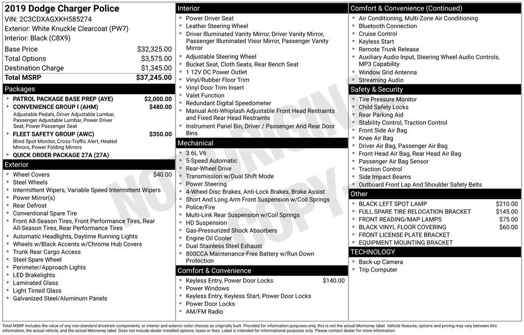 Used 2019 Dodge Charger Police w/ Patrol Package Base Prep RWD image 15