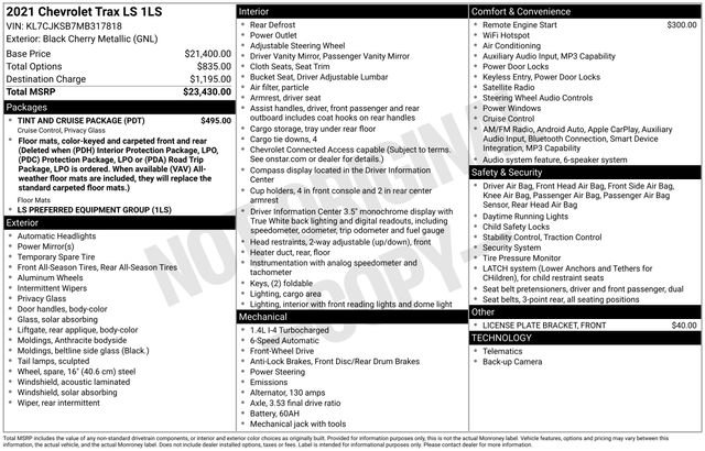 Used 2021 Chevrolet Trax LS w/ Tint and Cruise Package FWD image 21