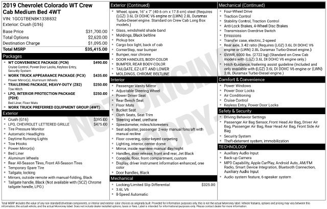 Used 2019 Chevrolet Colorado W/T w/ WT Convenience Package