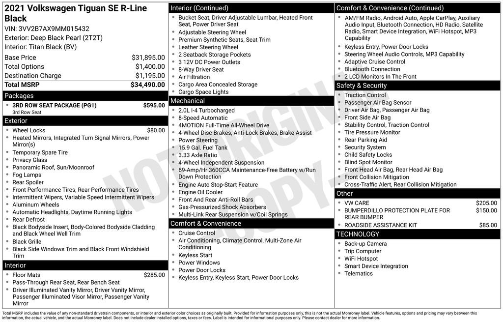 Used 2021 Volkswagen Tiguan SE R-Line w/ 3rd Row Seat Package AWD/4WD image 3