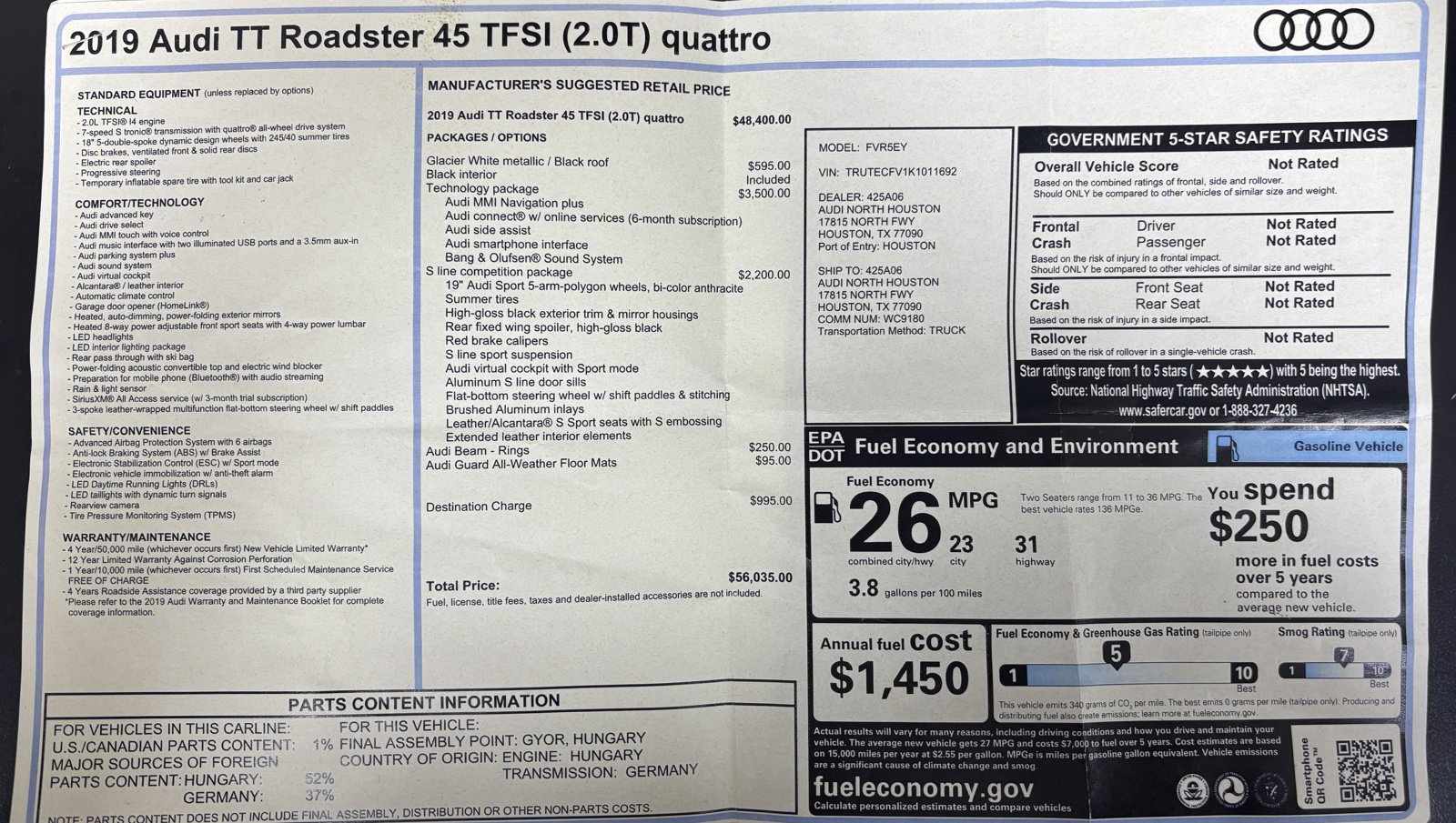 Used 2019 Audi TT 2.0T w/ Technology Package image 53