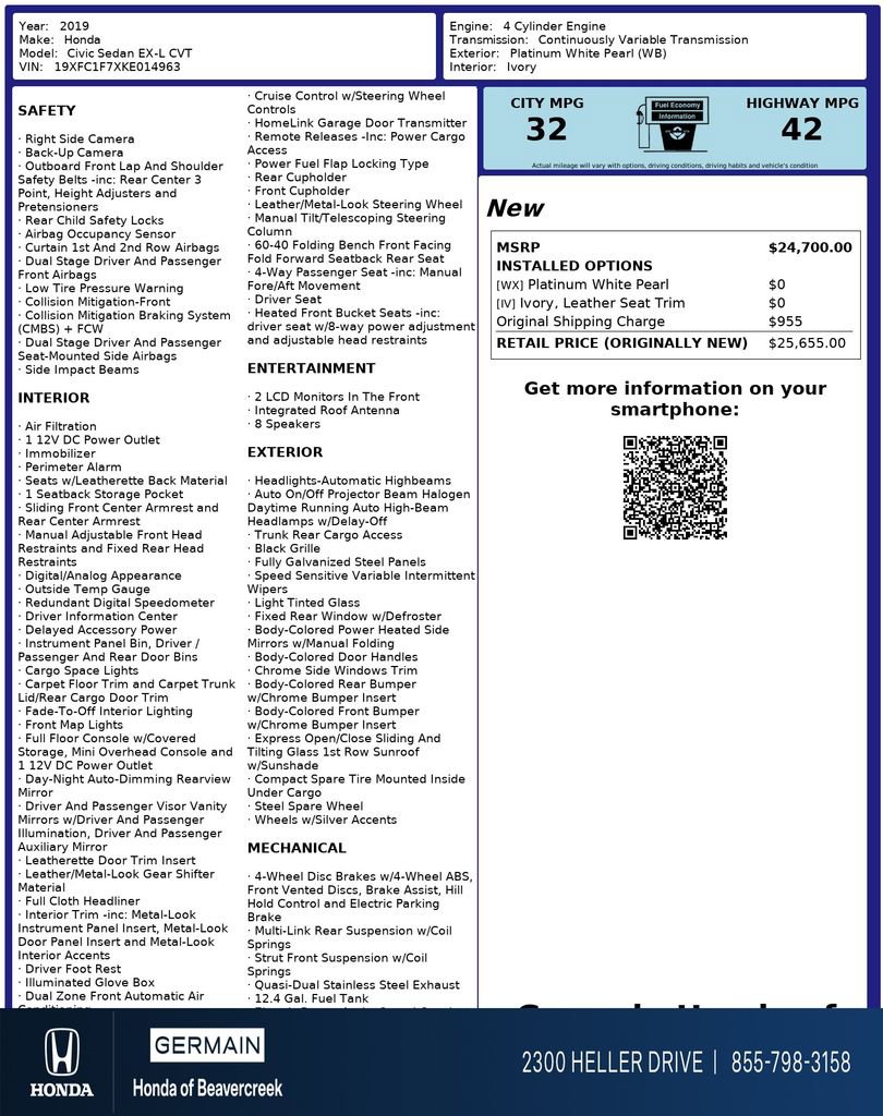 Certified 2019 Honda Civic EX-L image 31