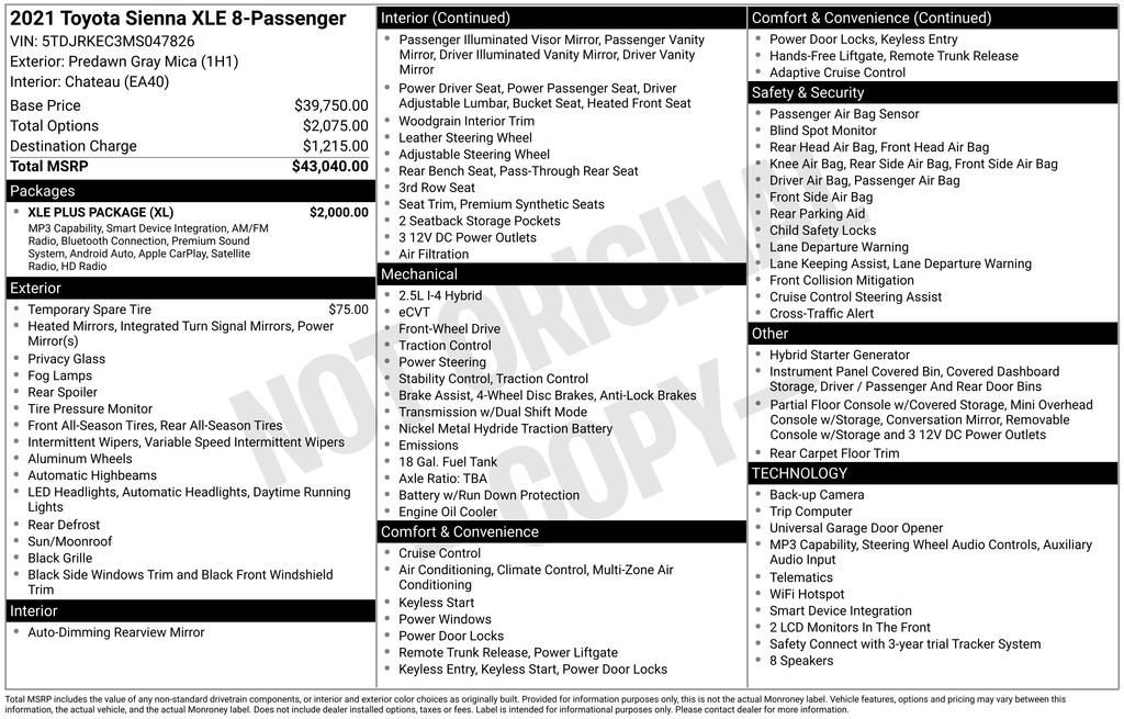 Used 2021 Toyota Sienna XLE w/ XLE Plus Package FWD image 3