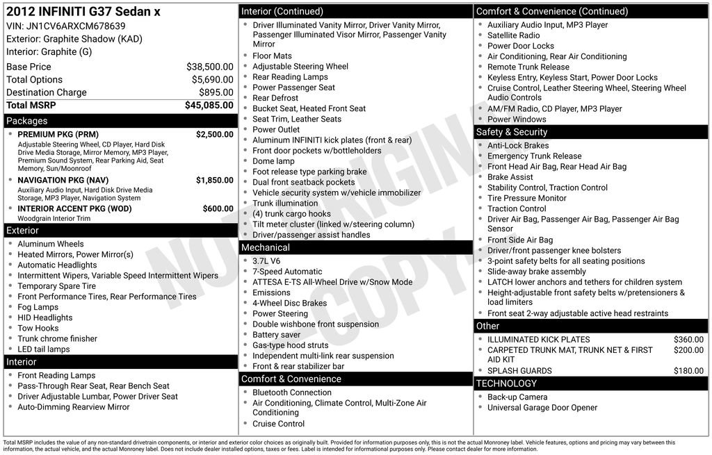 Used 2012 INFINITI G37 X w/ Premium Pkg image 35