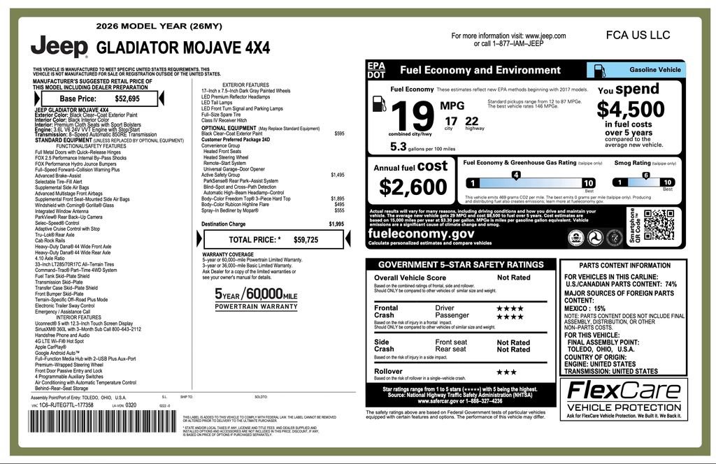 New 2026 Jeep Gladiator Mojave w/ Safety Group image 2