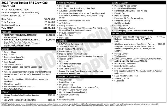 Certified 2022 Toyota Tundra SR5 w/ TRD Sport Premium Package AWD/4WD image 31