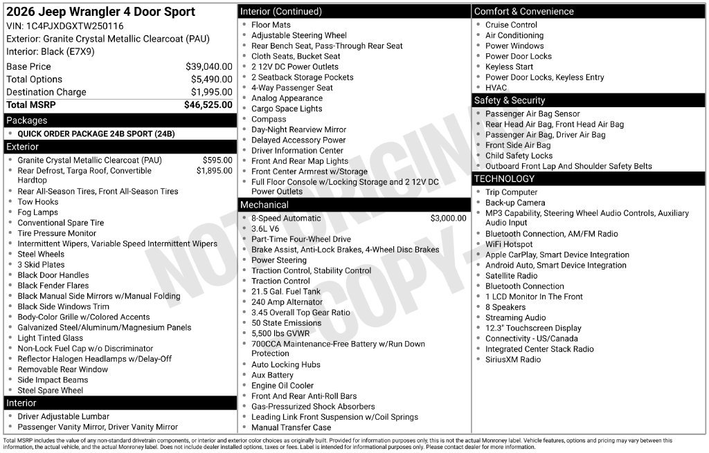 New 2026 Jeep Wrangler Unlimited Sport AWD/4WD image 22