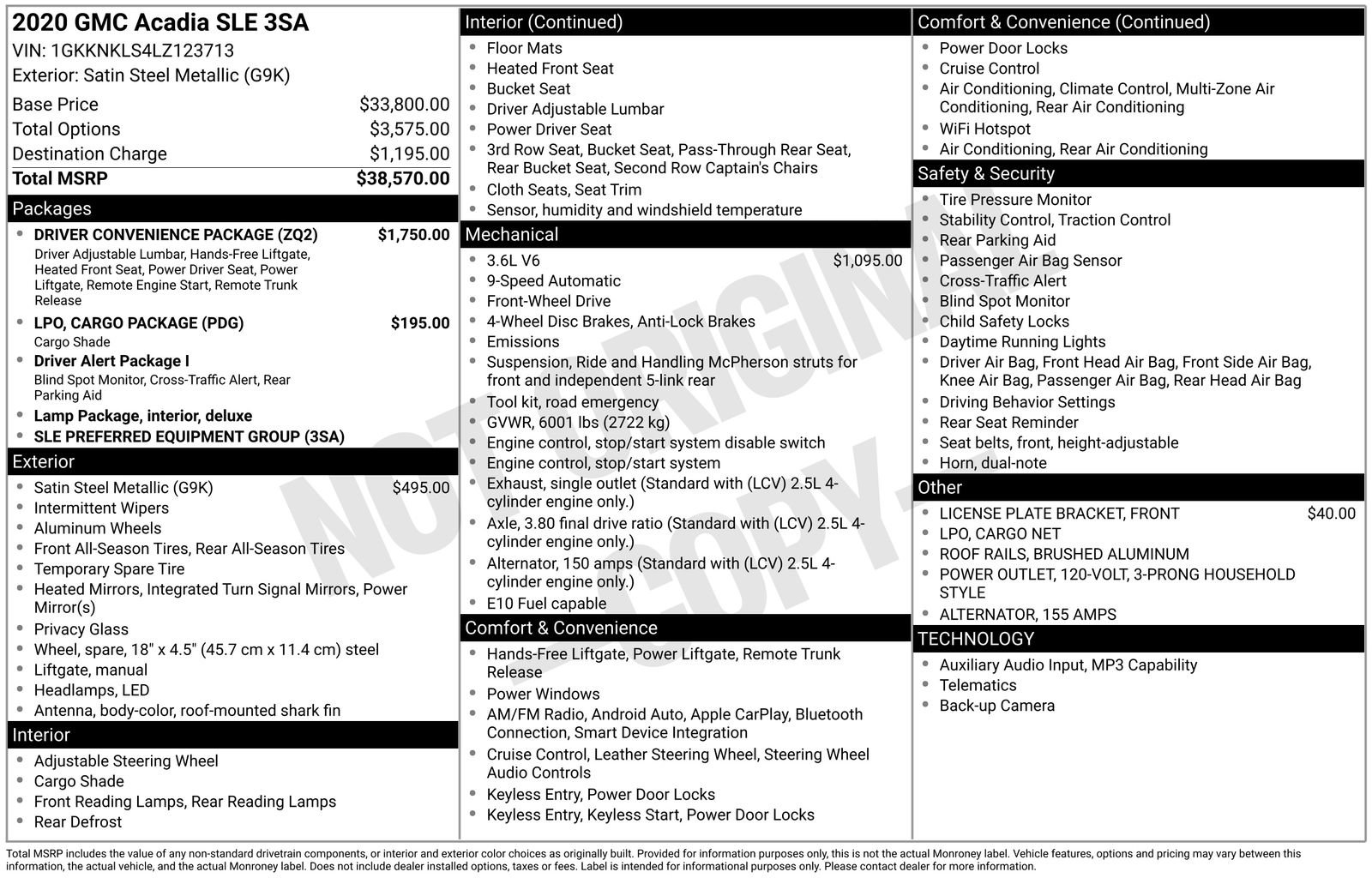 Used 2020 GMC Acadia SLE w/ Driver Convenience Package image 15